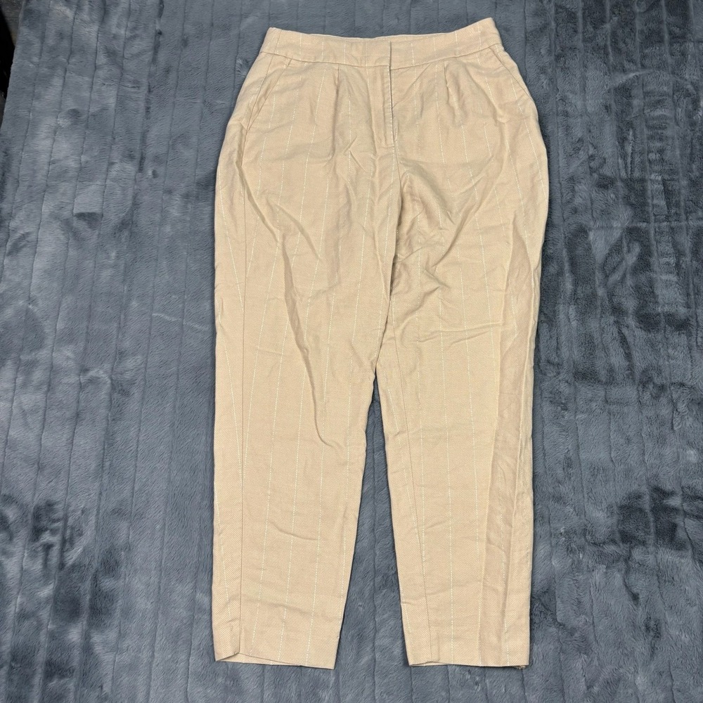 Express Stylist Womens 6R Tan Metallic Pinstripe Linen Blend Pleated Dress Pants